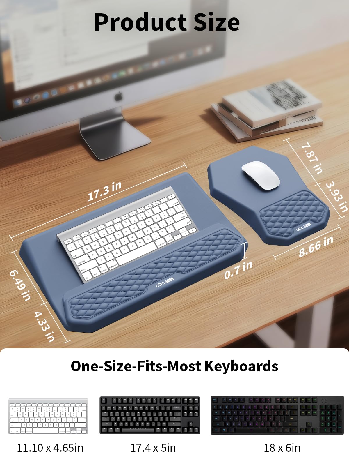 3-in-1 Ergonomic Keyboard Stand with Wrist Rest & Mouse Pad Set, Blue