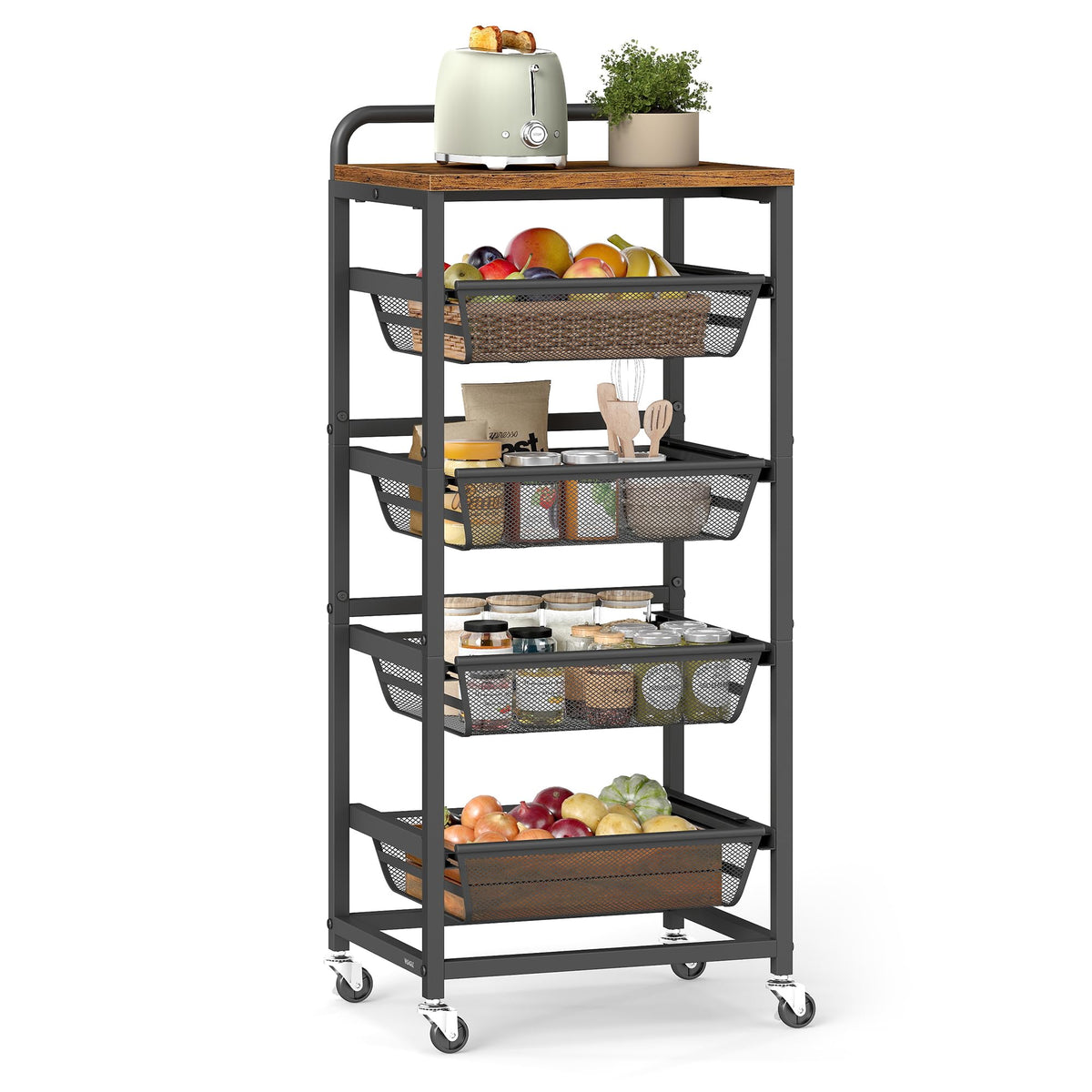 VASAGLE 5-Tier Storage Rolling Cart Organizer with Pull-Out Baskets