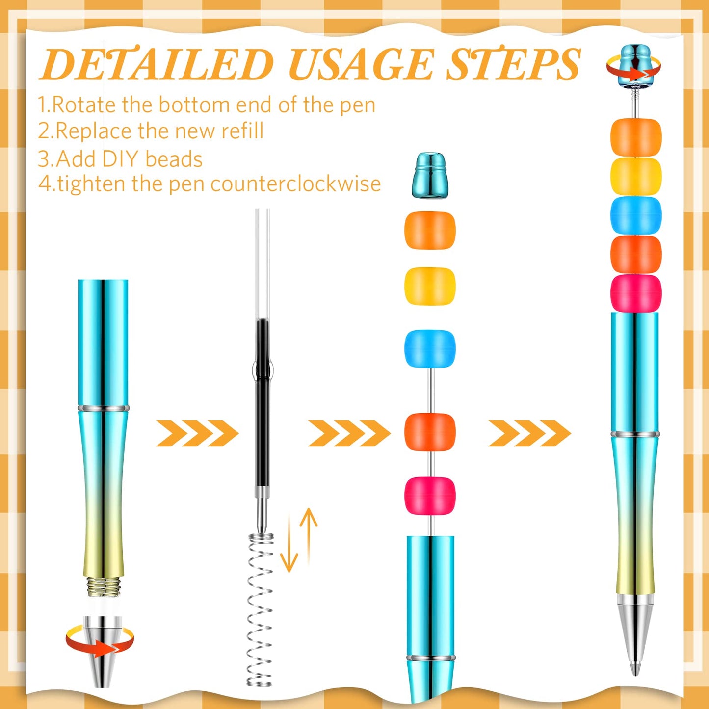 Crtiin 100 Pcs Beadable Pen School DIY Kit,Electroplated Gradient Color