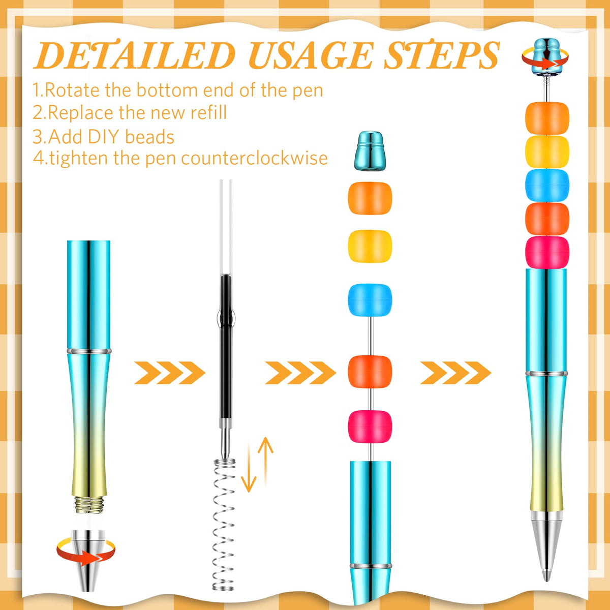 Crtiin 100 Pcs Beadable Pen School DIY Kit,Electroplated Gradient Color