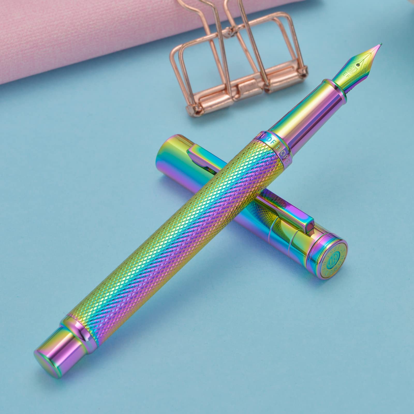 Asvine Hongdian Forest Fountain Pen Fine Nib Rainbow Color with Converter and Metal Pen Box Set