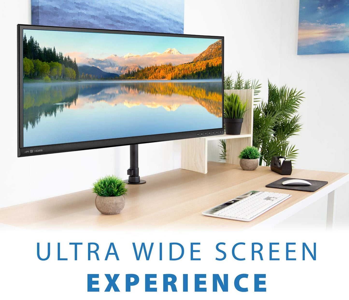 Mount-It! Ultra-Wide Single Monitor Arm Desk Mount, Height Adjustable Pole Stand for 13–42 Inch