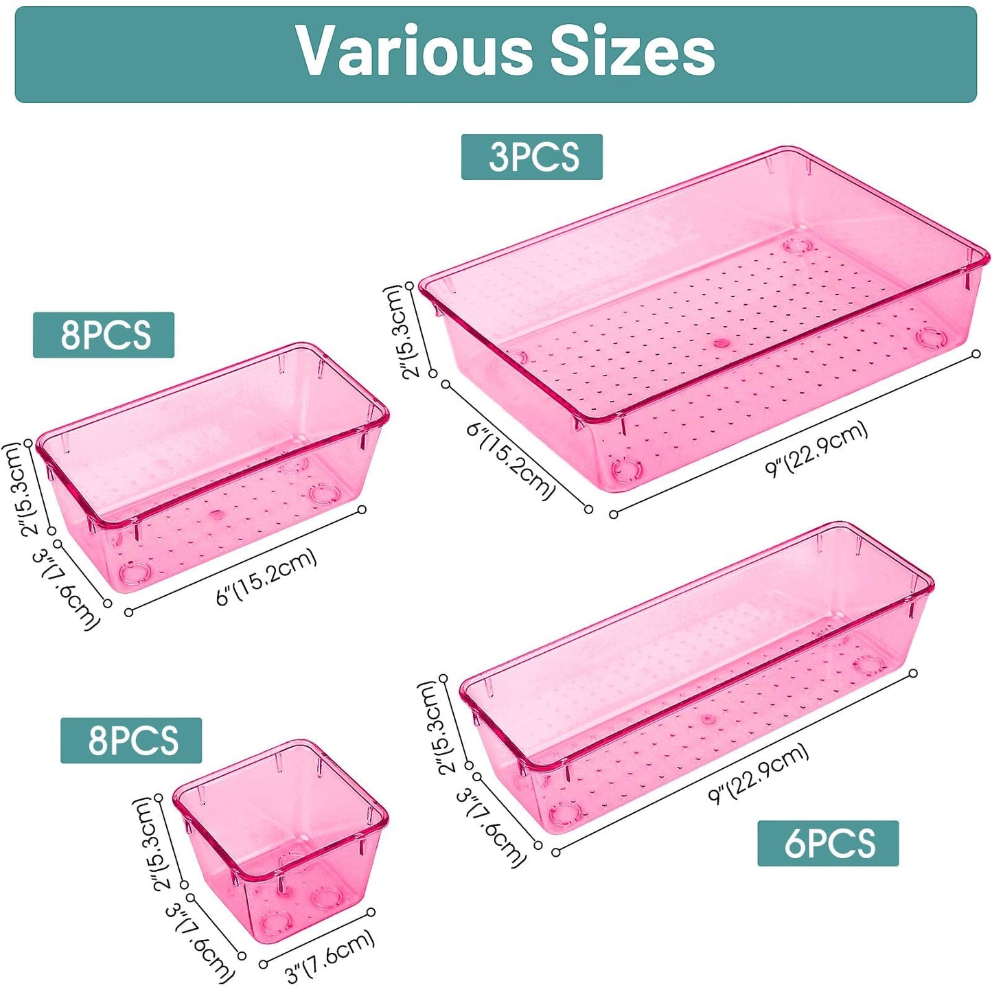 25 PCS Plastic Drawer Organizer Set, Makeup Organizers and Storage Bins