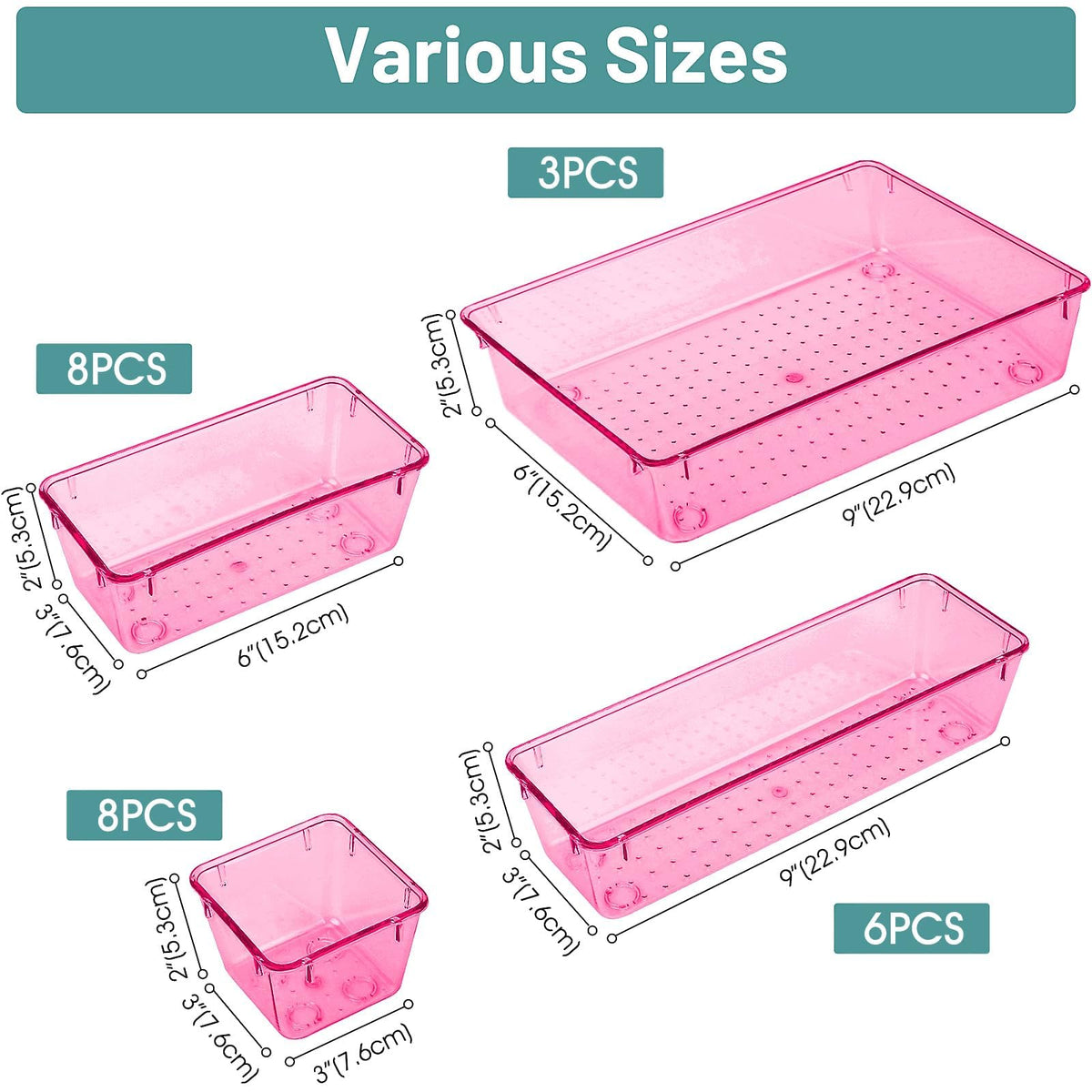25 PCS Plastic Drawer Organizer Set, Makeup Organizers and Storage Bins