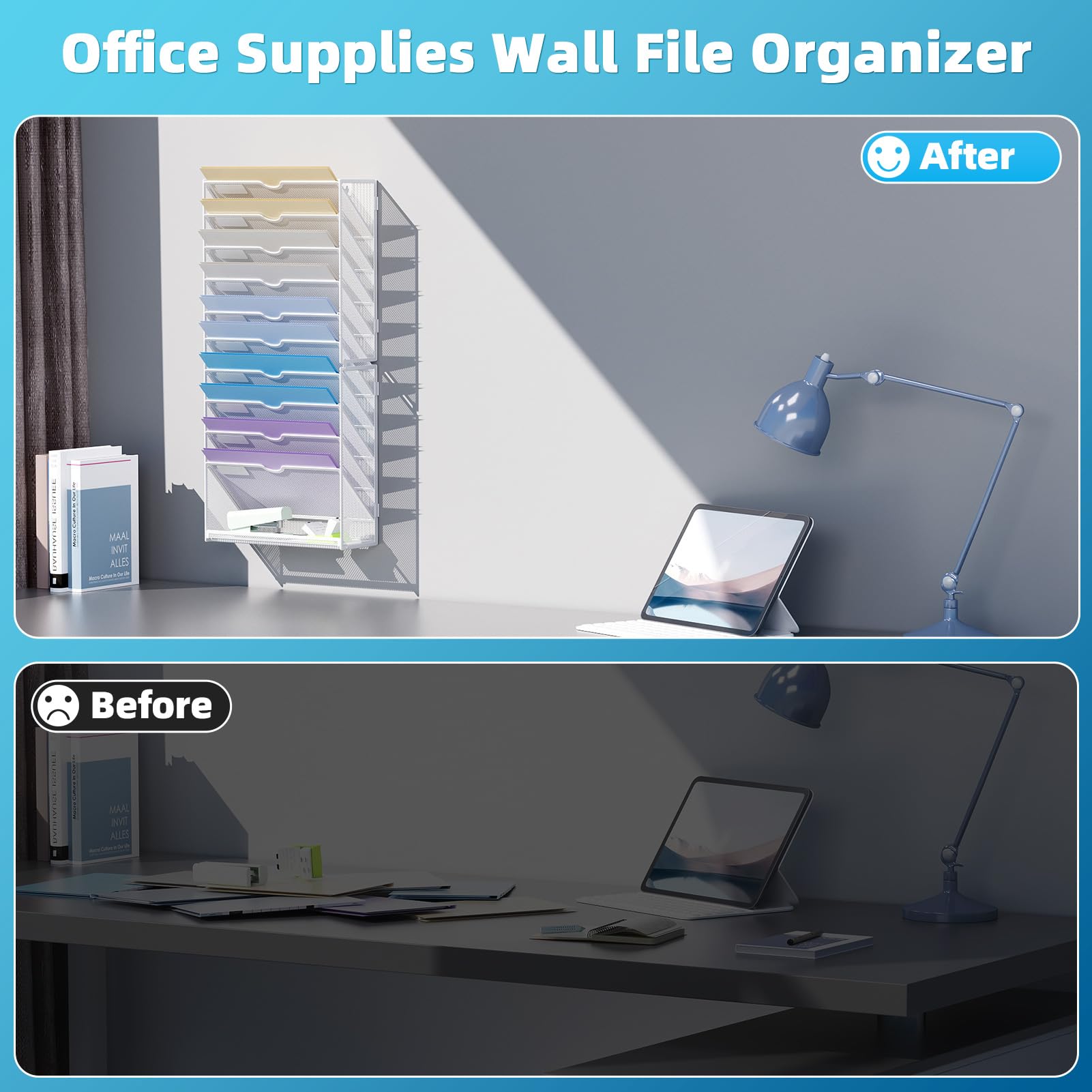 Marbrasse Wall File Holder 11-Tier Hanging Wall File Organizer, for Papers, Files Clipboard &