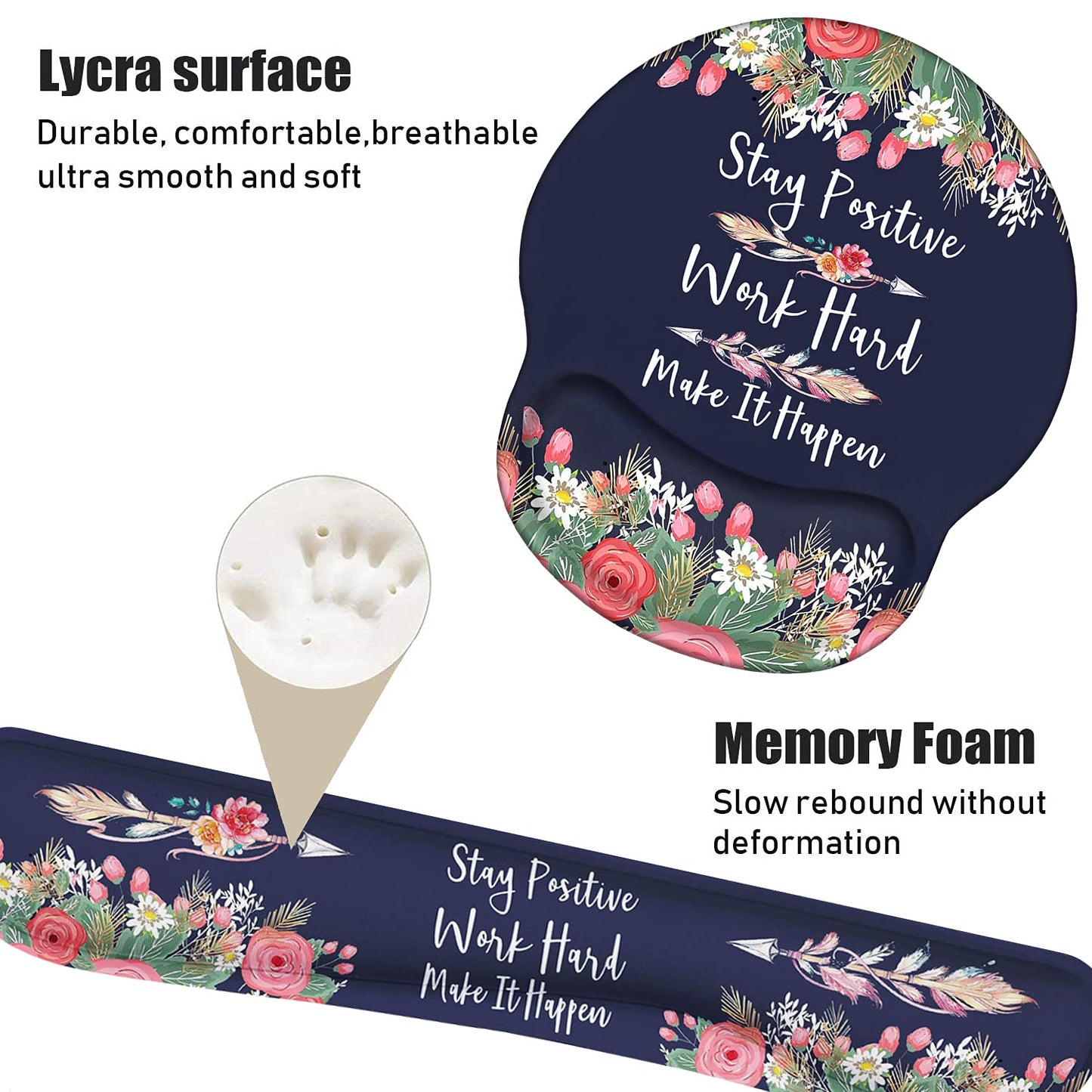 Keyboard Wrist Rest and Mouse Pad Wrist Support Set with Coasters, Inspirational Quote Stay