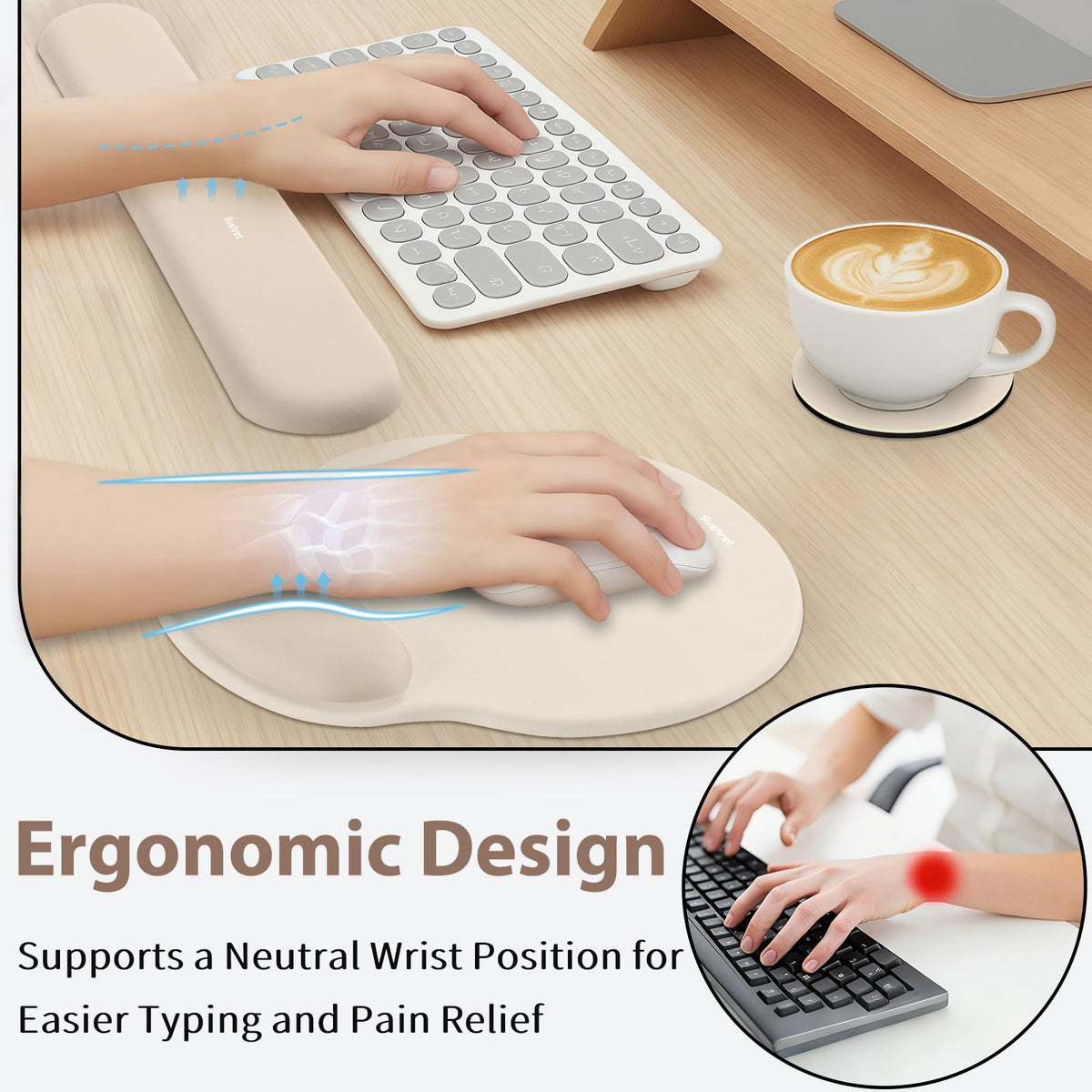 Sushret Mouse Pad and Keyboard Wrist Rest, 3-in-1 Gel Memory Foam Ergonomic Mouse Pad with Wrist