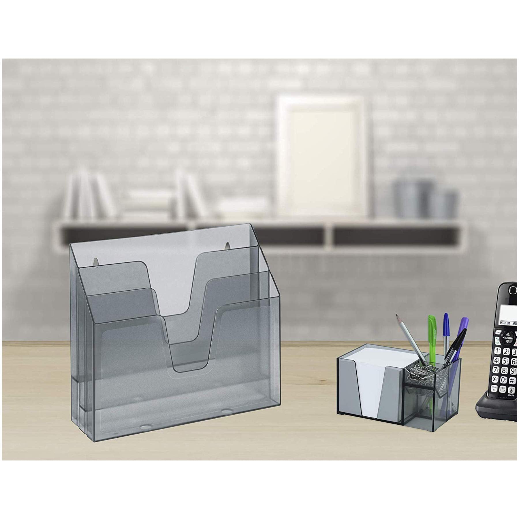 Acrimet Horizontal Triple File Folder Organizer Sorter, Letter, Clear Gray