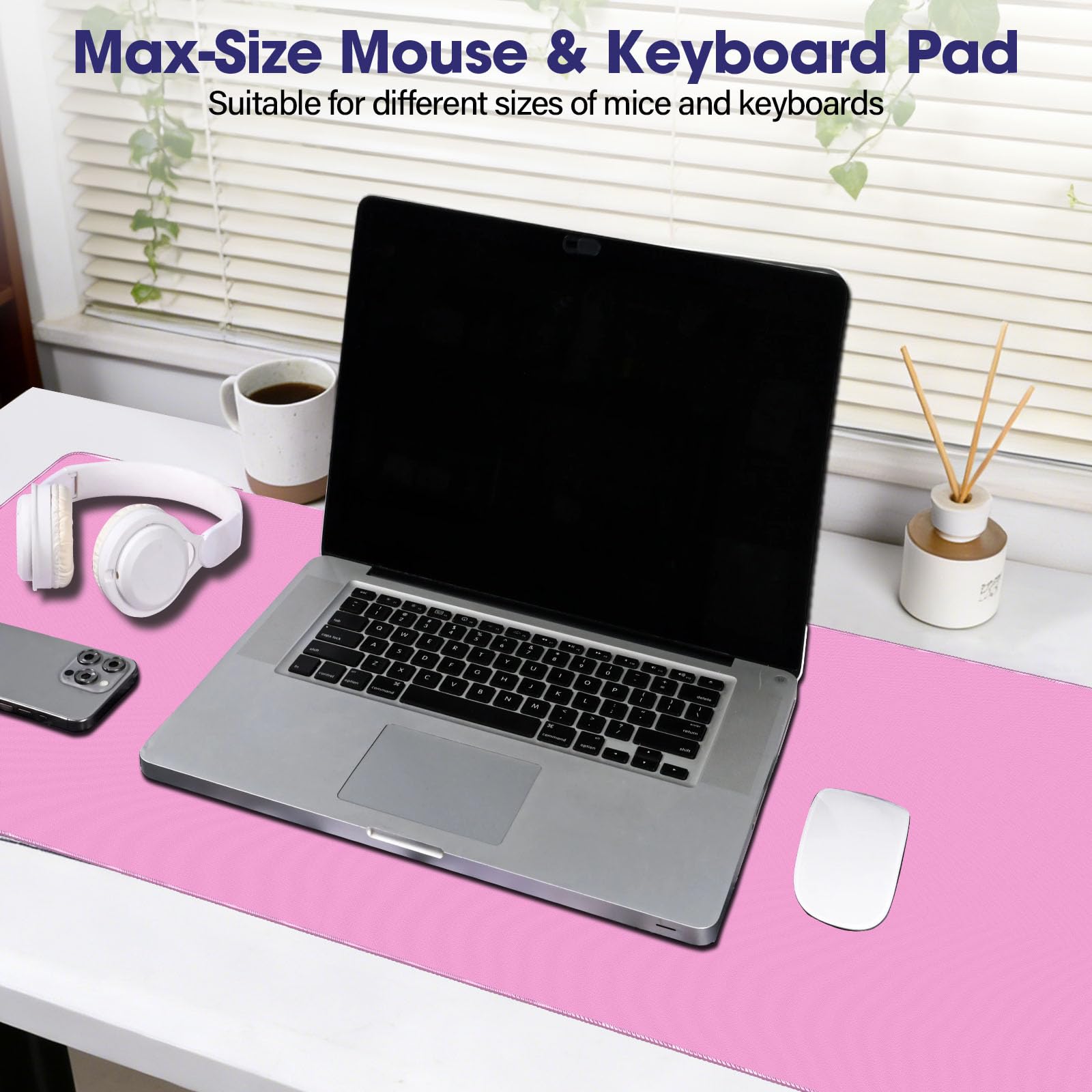 31.5" x 15.7" Waterproof Fabric Mouse Pad, Rubber Anti-Slip, Light Pink