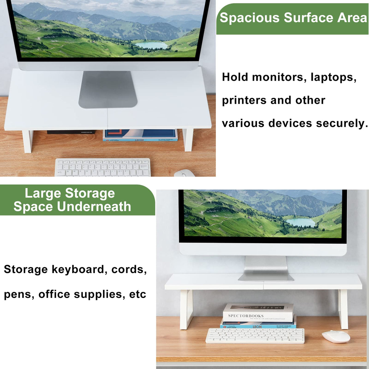 TEAMIX 24 inch Monitor Riser for Desk, Wood & Steel Computer/TV Stand White