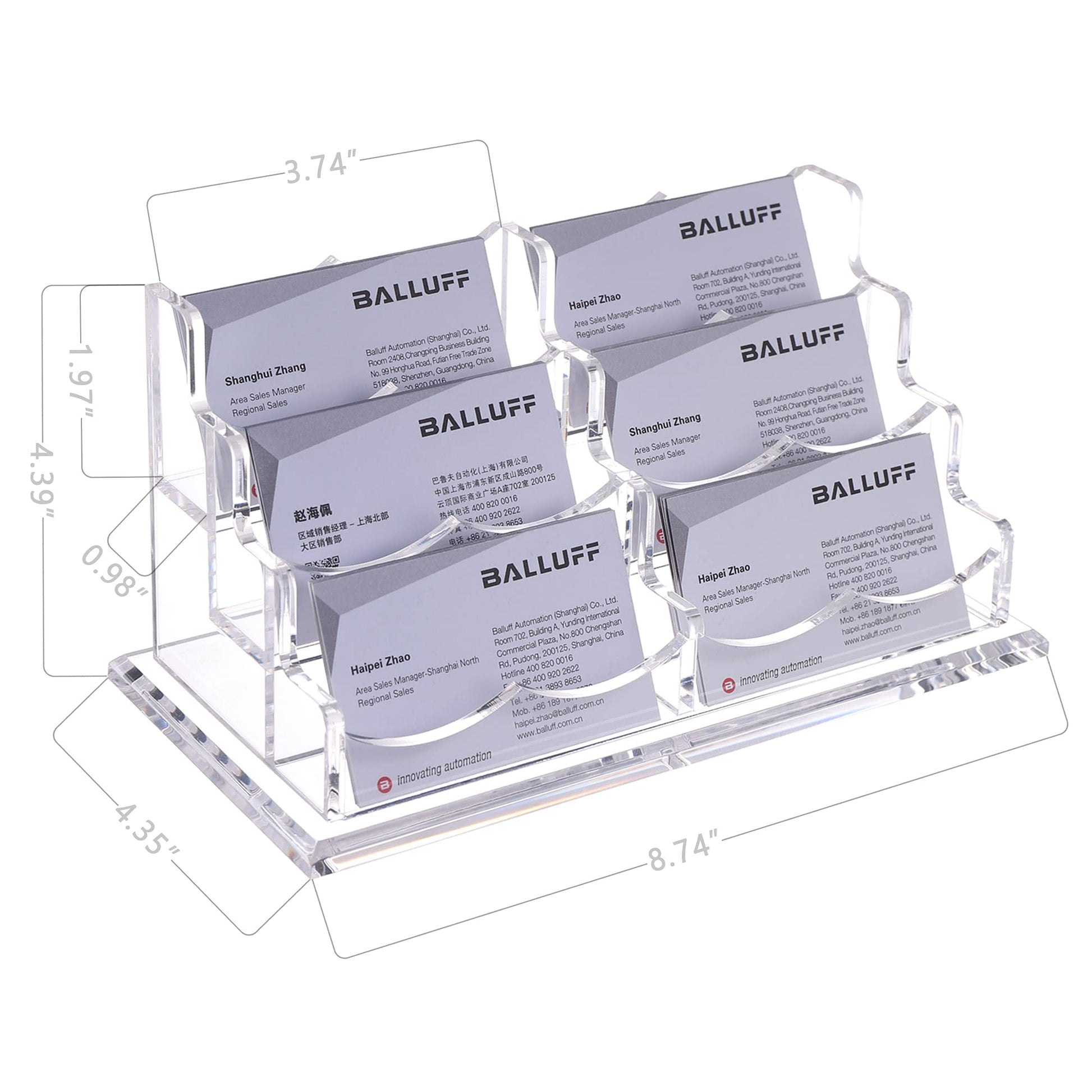 HeZone Business Cards Holder Display for Desk, Clear Acrylic Multiple 3 Tier 6 Slot Business Card
