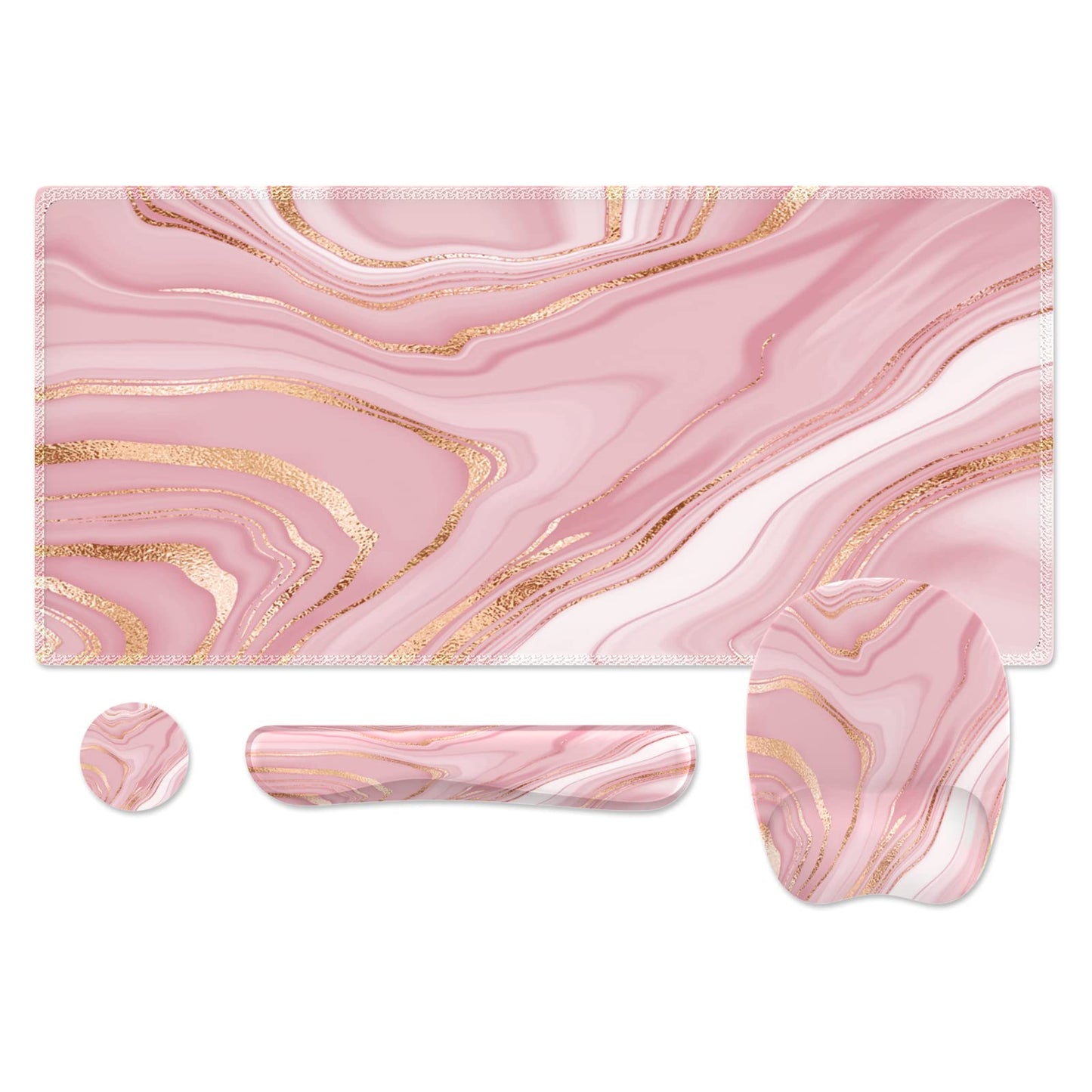 Anyshock Light Pink Desk Mat Set, Mouse Pad and Keyboard Wrist Rest, Ergonomic Mouse Pad with Wrist