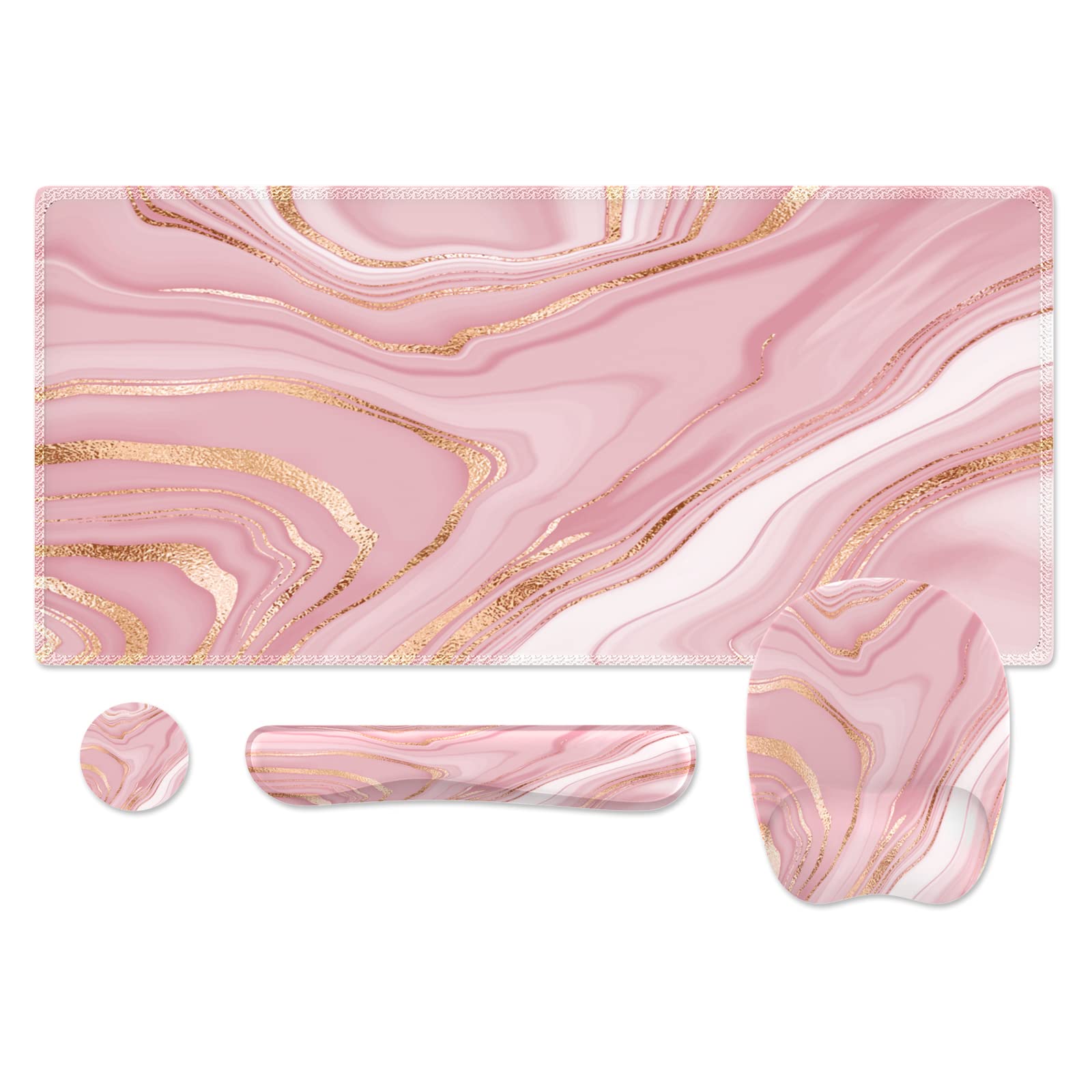 Anyshock Light Pink Desk Mat Set, Mouse Pad and Keyboard Wrist Rest, Ergonomic Mouse Pad with Wrist