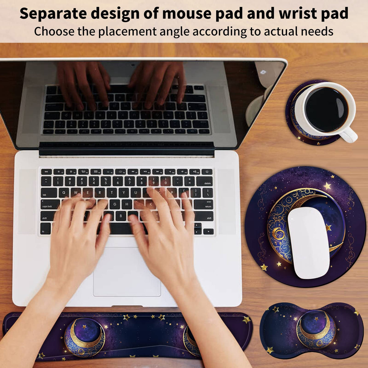 Mouse Pad + Keyboard Wrist Rest + Mouse Wrist Rest Support Set + Coaster, Ergonomic Memory Foam