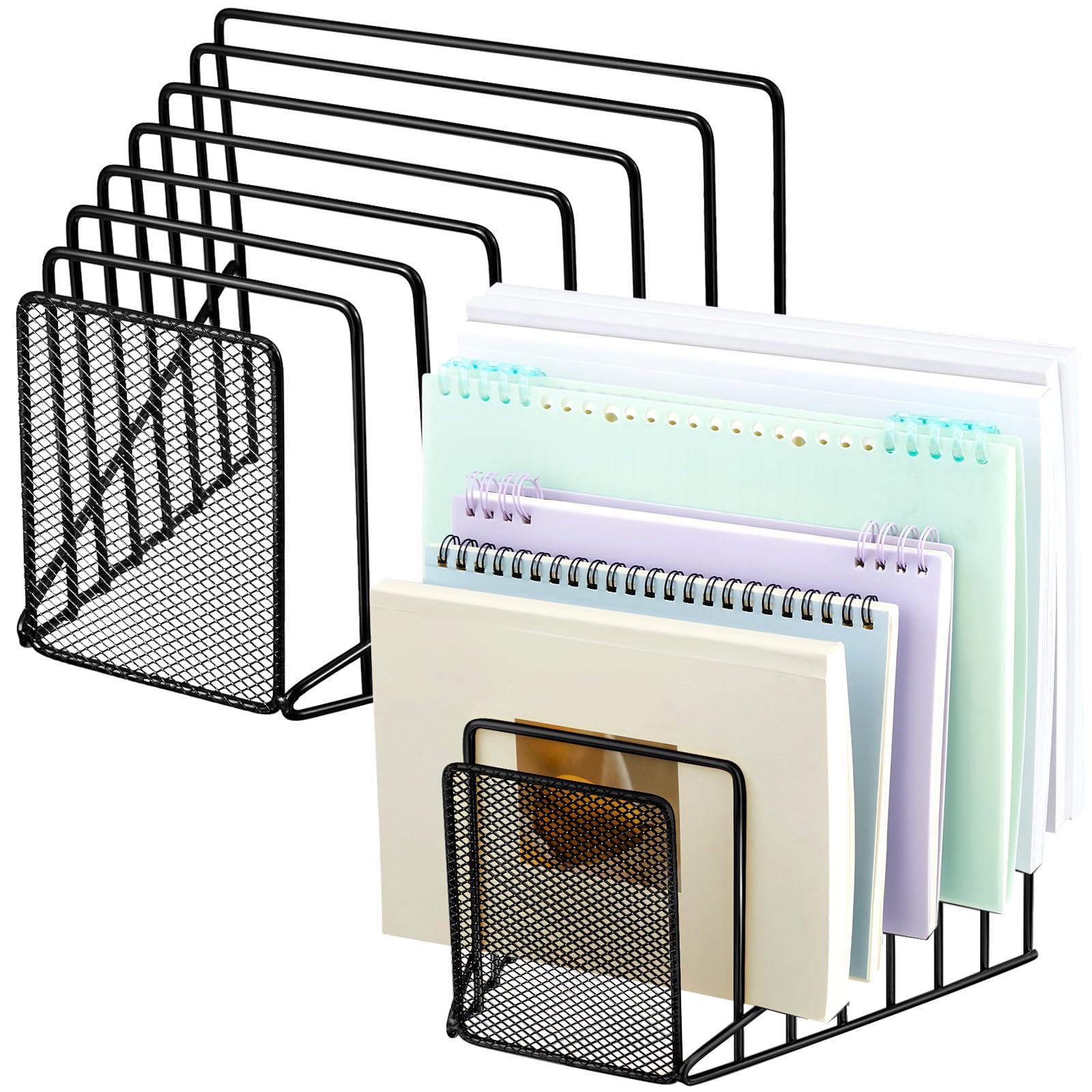 Chivertion 2 Pcs 2 Pcs Wire File Sorter Desk 7 Section Organizer, Black