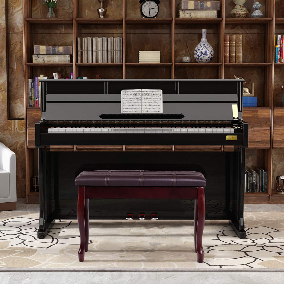 GOFLAME Piano Bench Stool with Padded Cushion and Music Storage, Heavy Duty Piano Duet Seat with PU