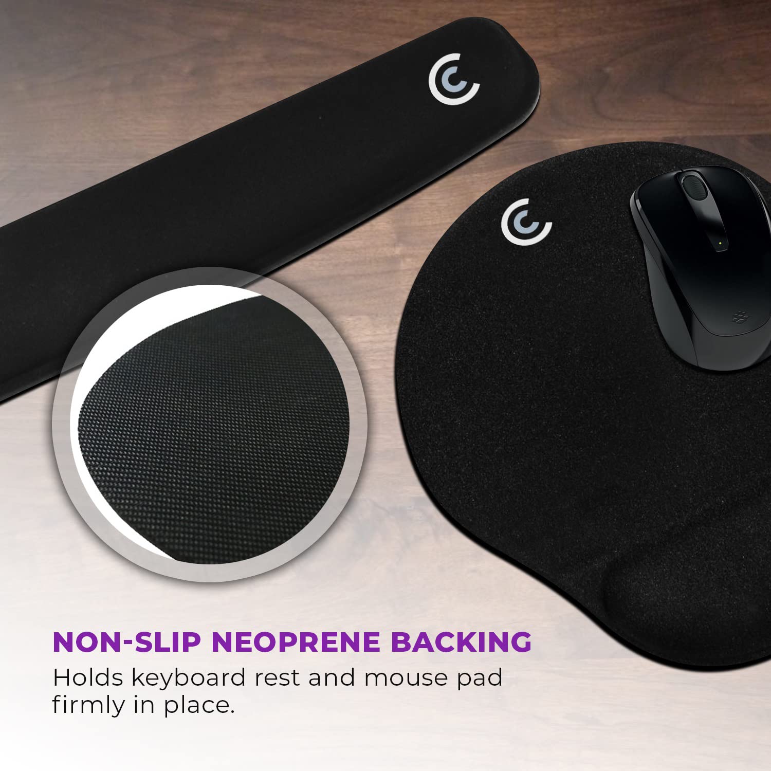 4pc Premium Wrist Rests for Keyboard and Mouse Pad Set - Memory Foam Cushion, Black - Ergonomic