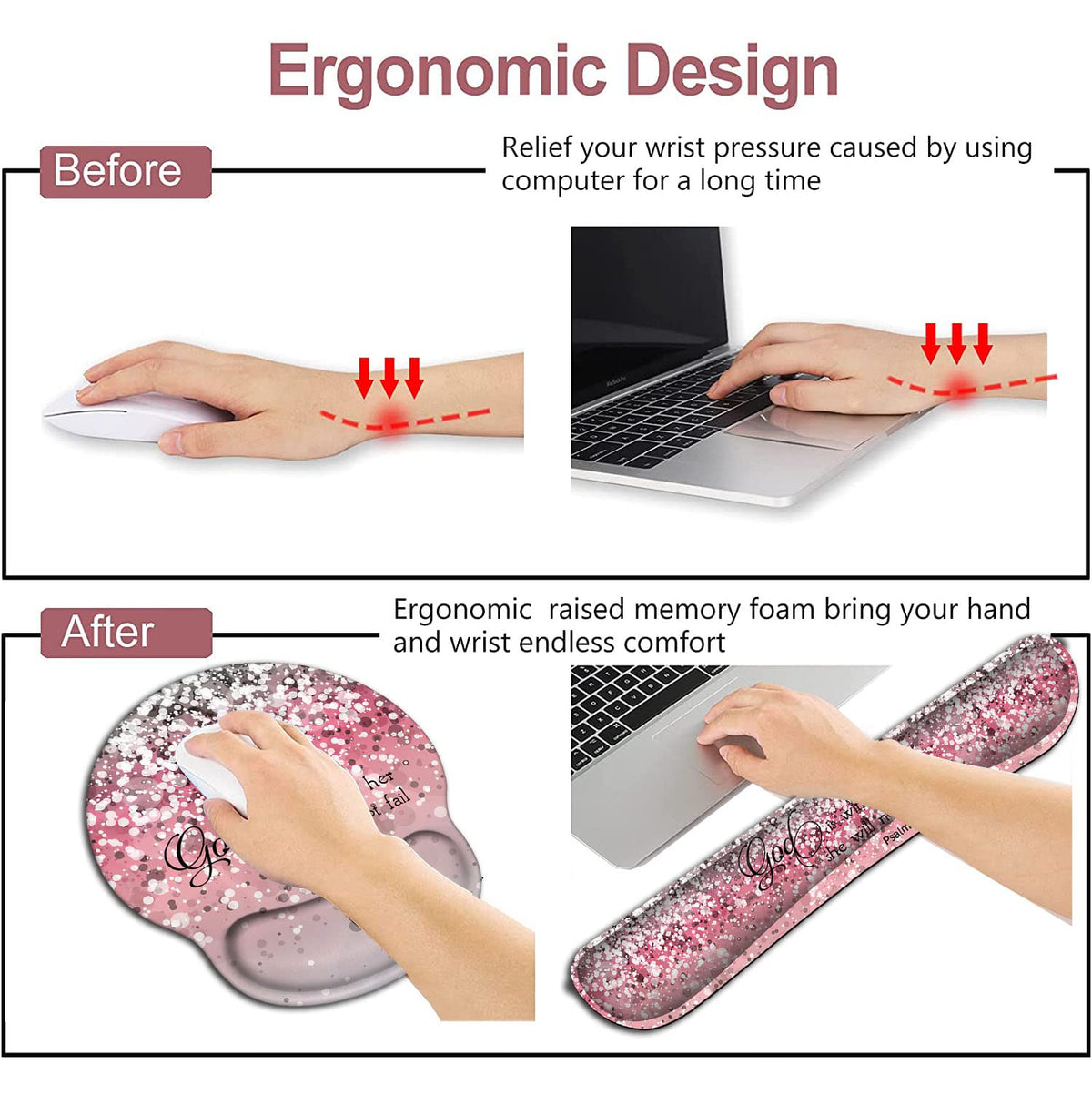 Mouse Pad with Wrist Support Ergonomic Gel Mouse Pad, Memory Foam Keyboard Wrist Rest Suitable for