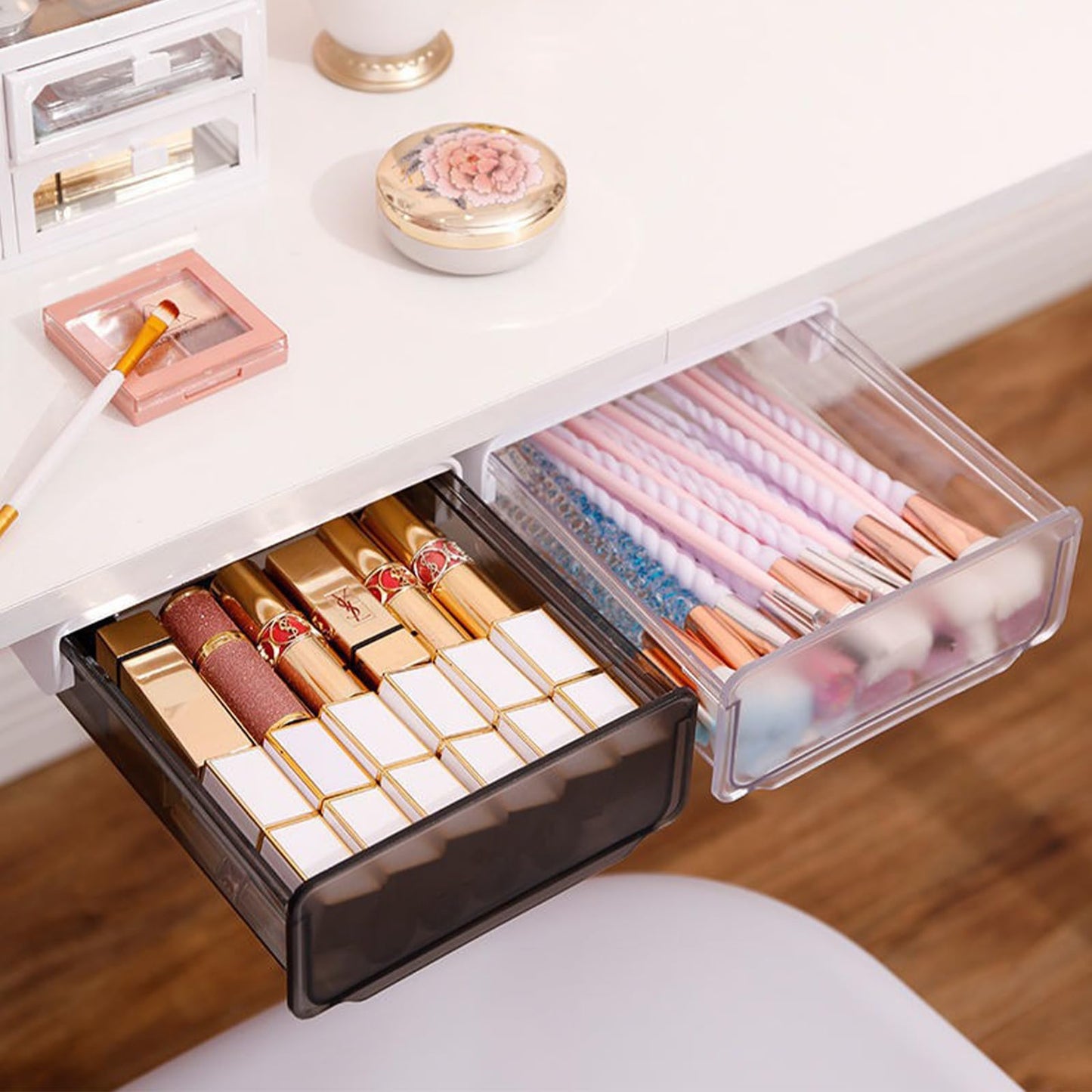 Davidsons Collection Self-adhesive Under Desk Drawer, 2 Packs Table Hidden Organizer Slide Out