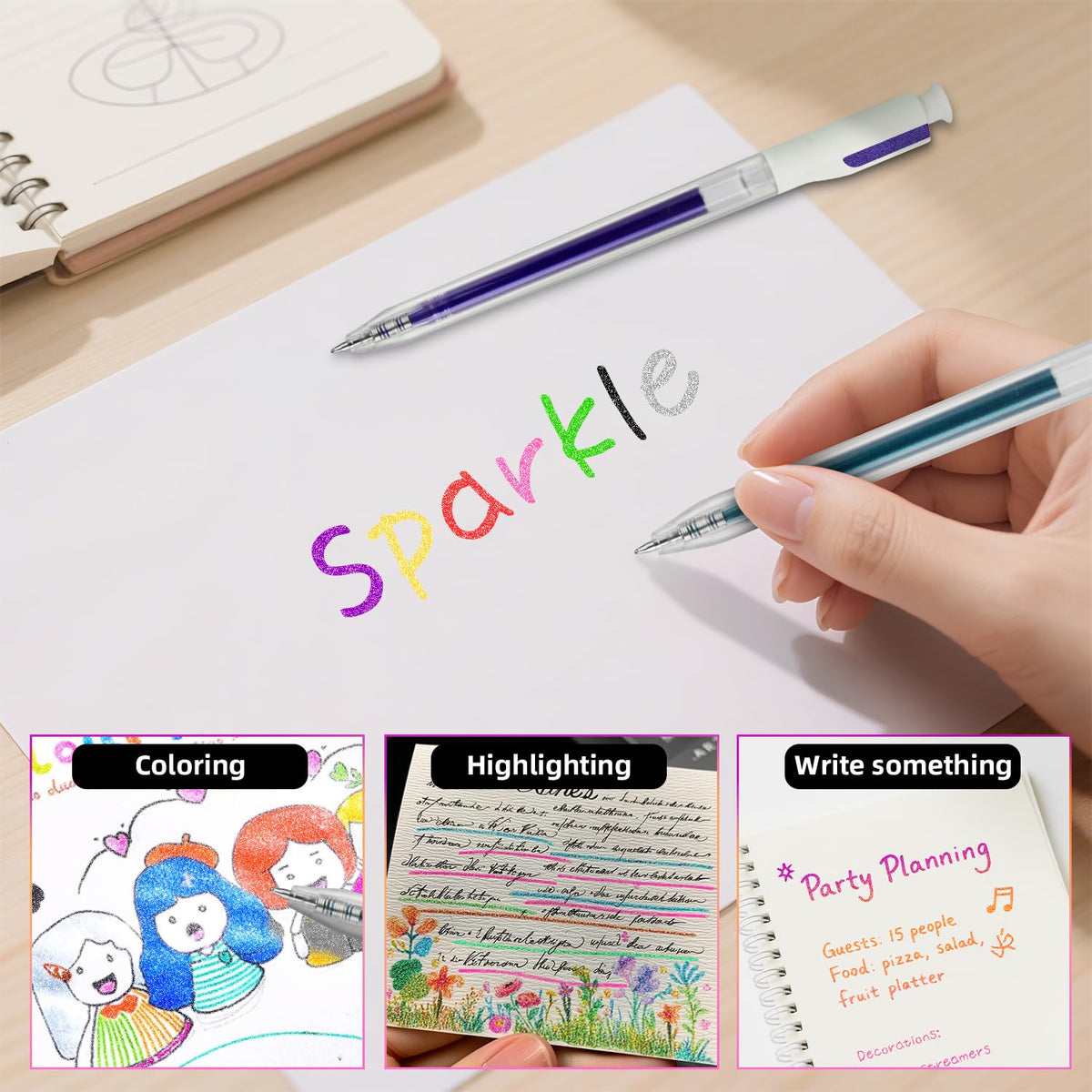 CAISEXILE 48 Retractable Glitter Gel Pens for Art Journals