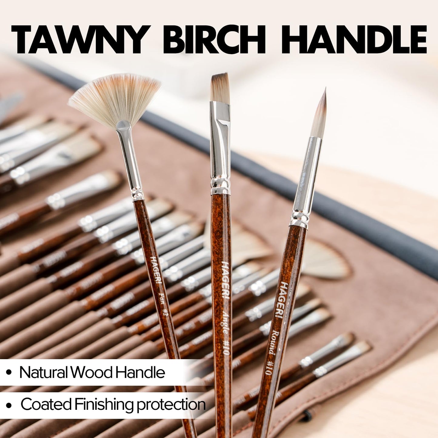 HAGERI Paint Brushes, 25 Pieces Expert Synthetic Nylon Bristles Paint Brush Set with Suede Leather