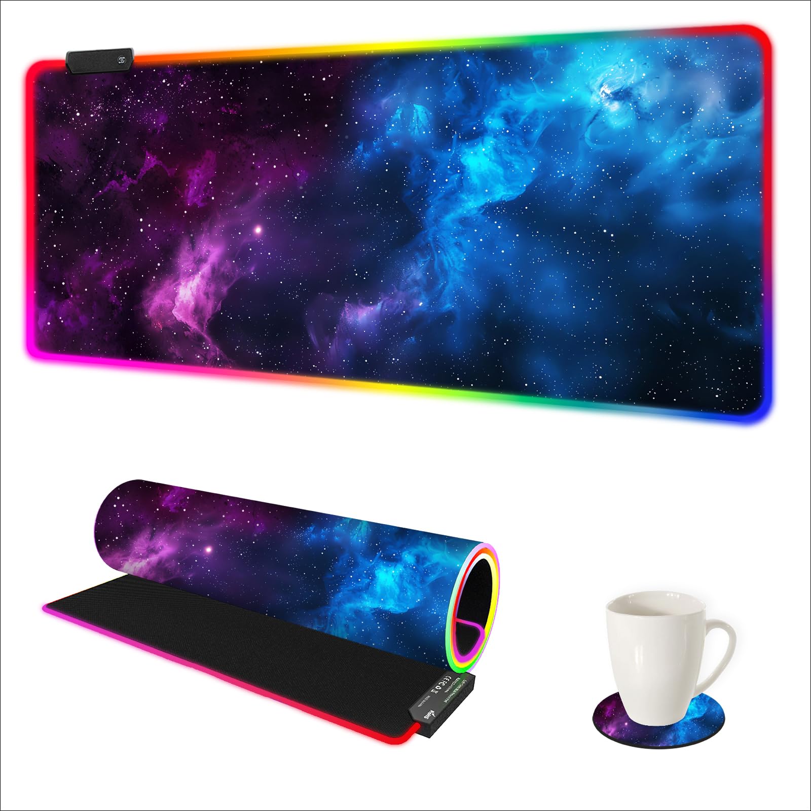ARTSO RGB Mouse Pad Led,XXL Large Mouse Pad Purple Blue Starry Nebula, Big Mouse mat Computer
