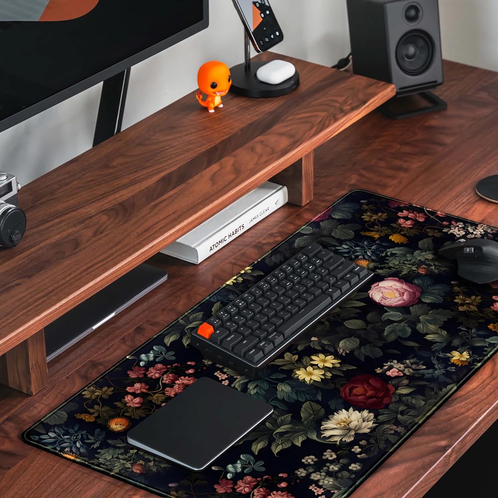 Black Vintage Desk Pad - Large Mouse Pad & Laptop Keyboard Mat - Non-Slip Base - 31.5 x 15.8 in
