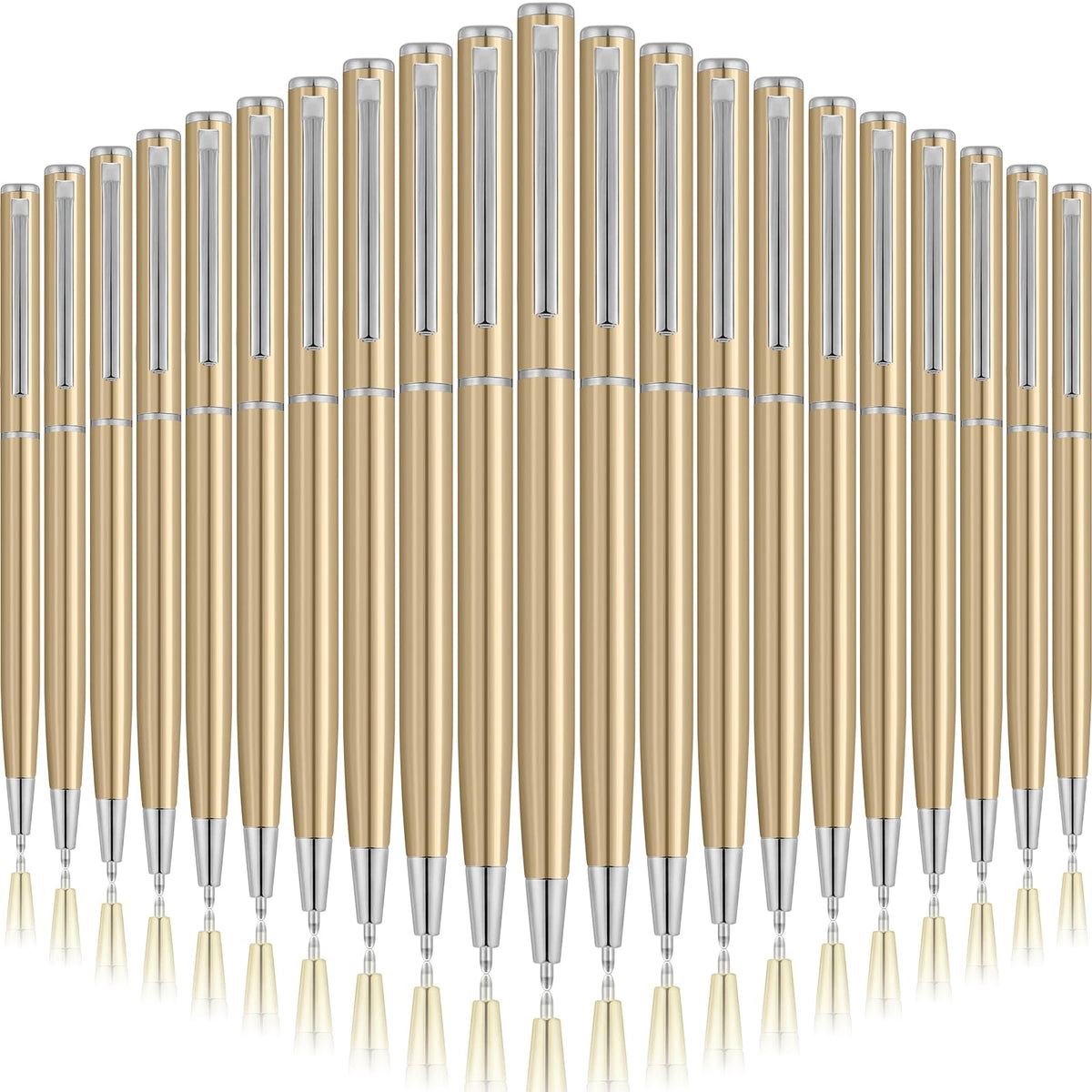 Zonon 50 Pcs Champagne Gold Metal Slim Ballpoint Pens Bulk, 1mm Black in