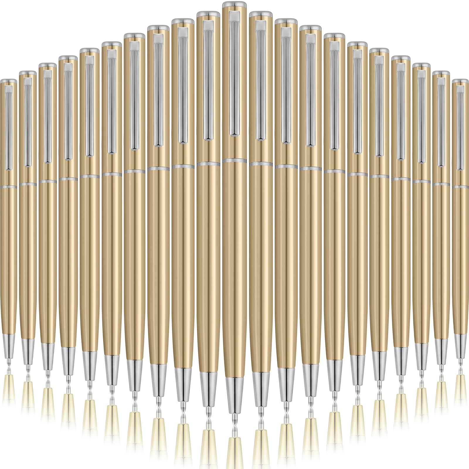 Zonon 50 Pcs Champagne Gold Metal Slim Ballpoint Pens Bulk, 1mm Black in