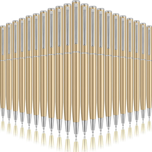 Zonon 50 Pcs Champagne Gold Metal Slim Ballpoint Pens Bulk, 1mm Black in