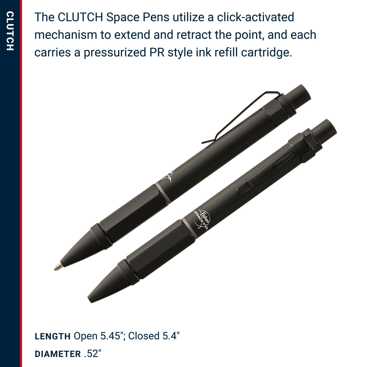 Fisher Space Pen Black Pressurized Ballpoint Clutch Pen, Gift Box