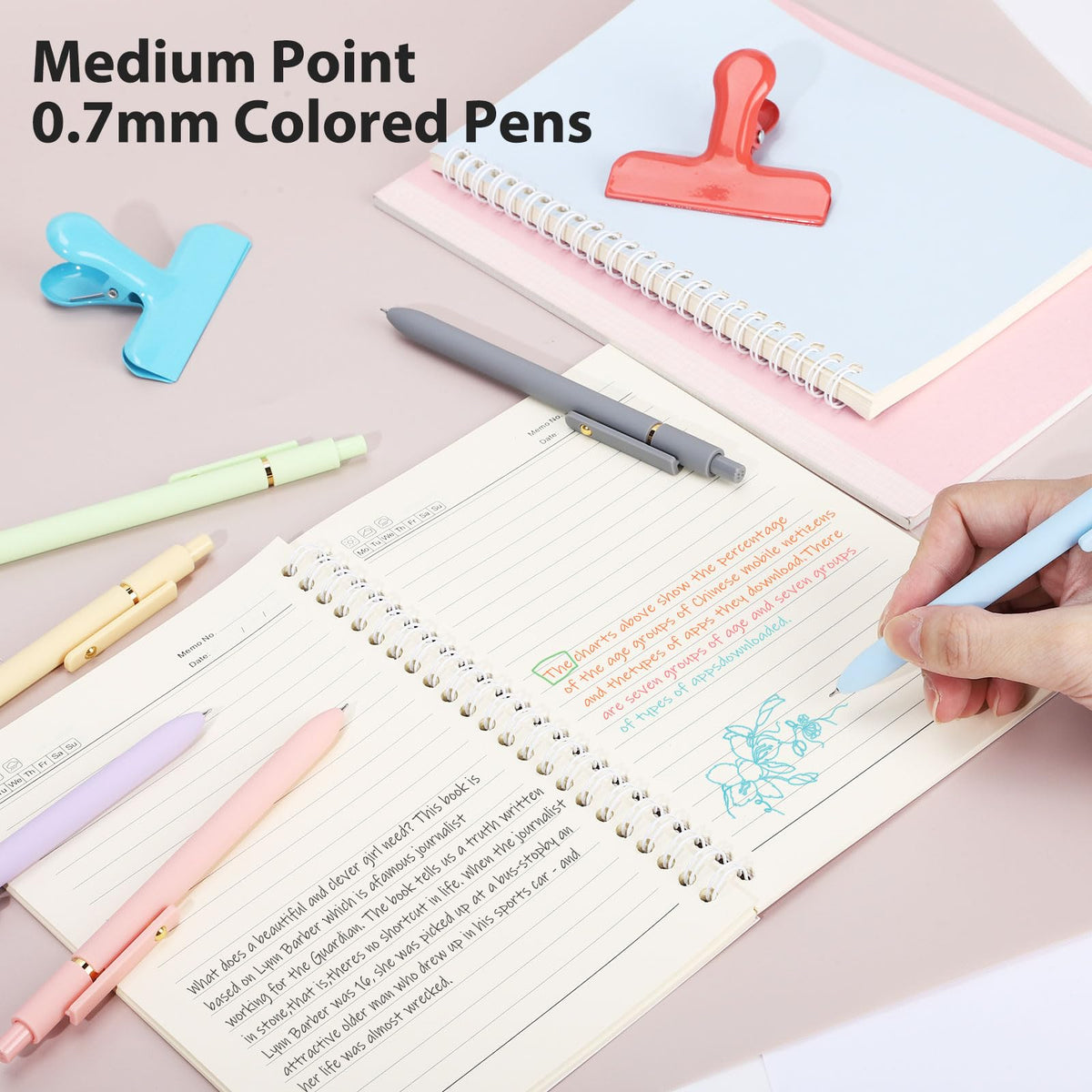 FIOVER Colored Gel Pens 12 Pack 0.7mm Medium Point Pens for Journaling
