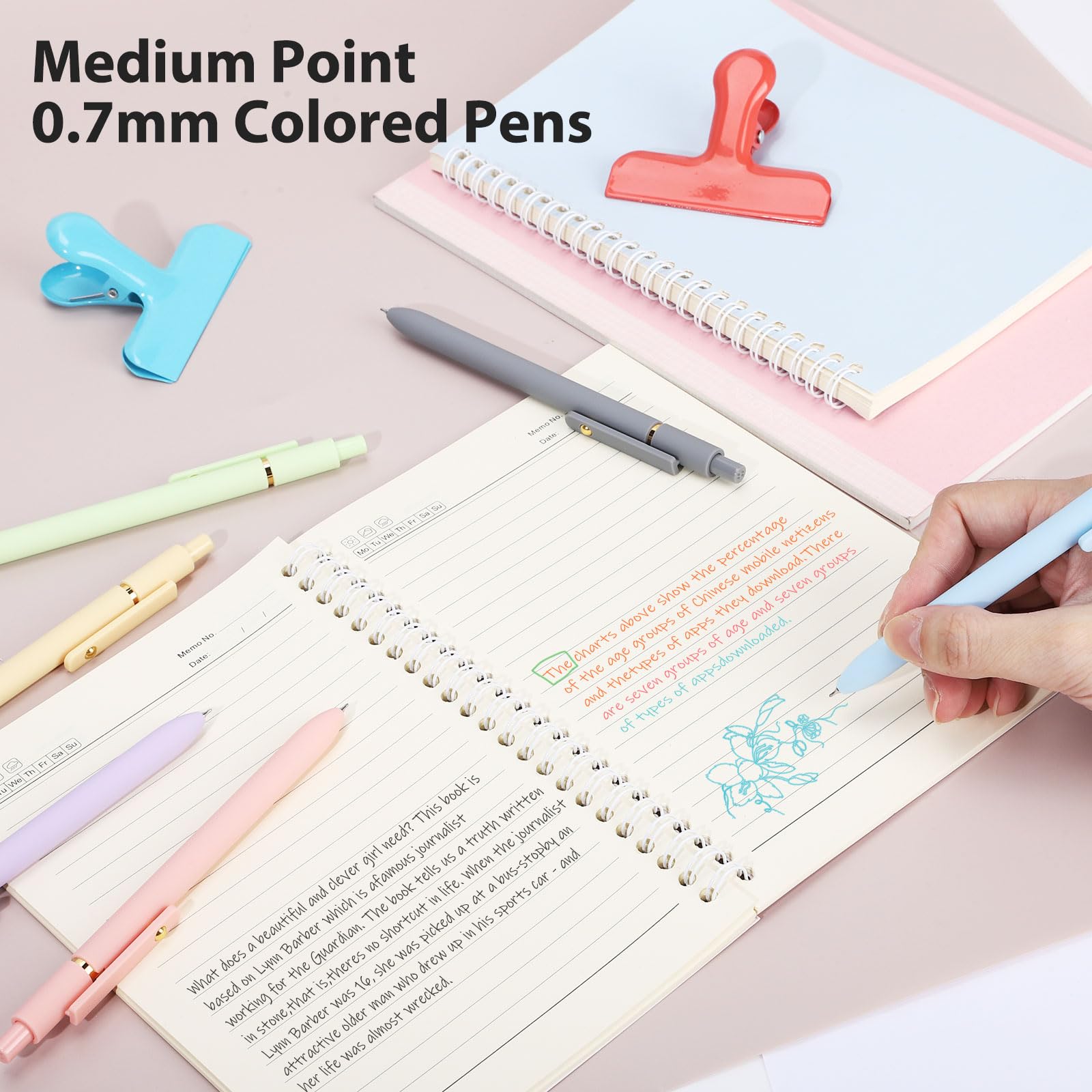 FIOVER Colored Gel Pens 12 Pack 0.7mm Medium Point Pens for Journaling
