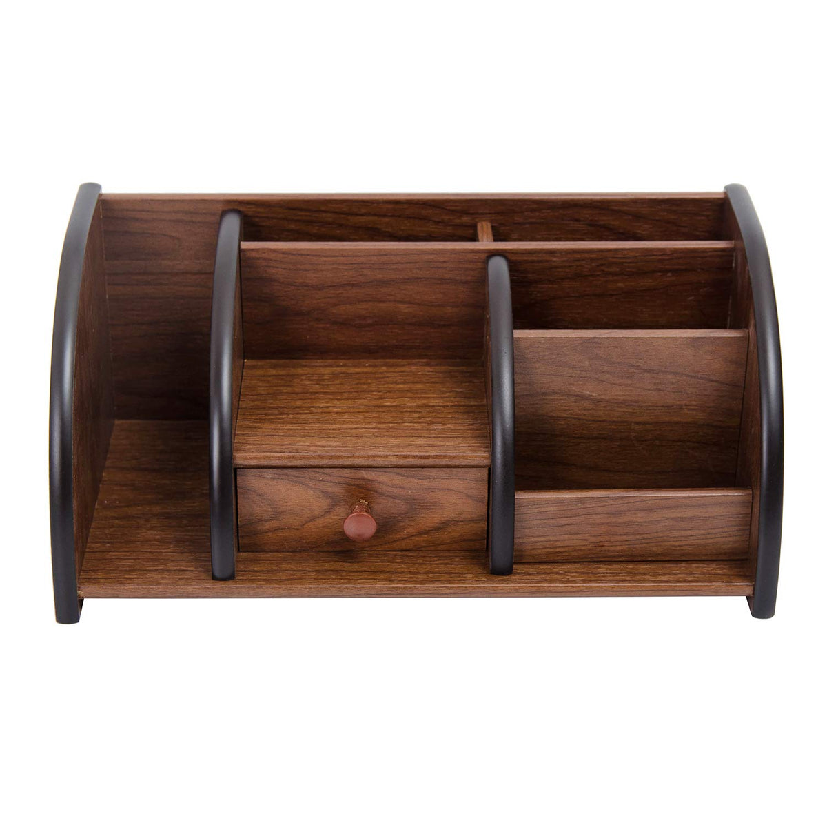 Liry Products Cherry Brown Wood Desktop Organizer Multiple Compartments Stepped Racks Drawer Shelf