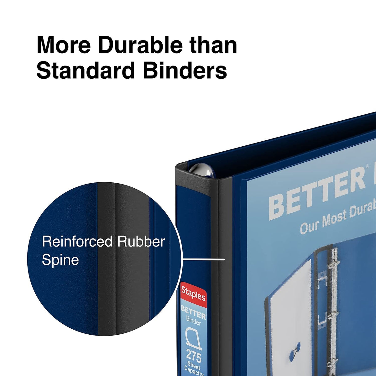 Staples Better Binder, 1 Inch 3-Ring, Navy Blue, Locking Rings, 3-Pk