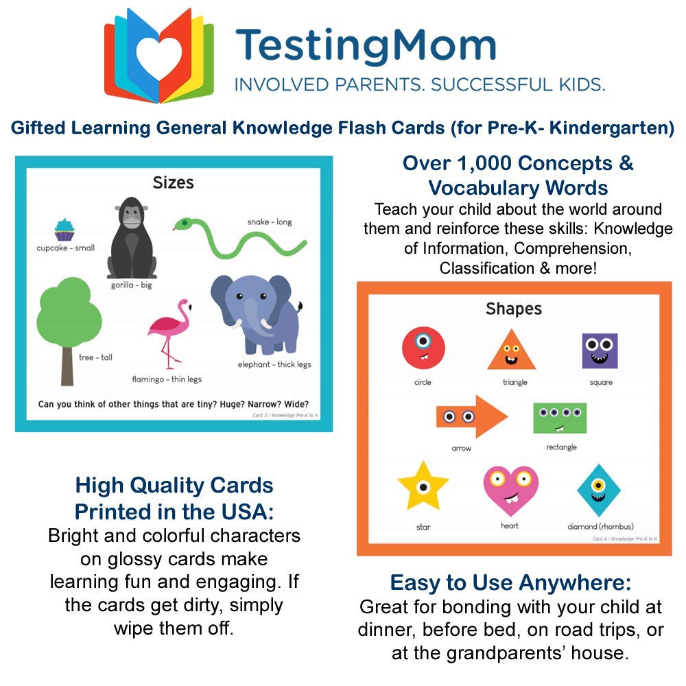 TestingMom.com Gifted Learning Flash Cards for Kids - General Knowledge Flashcards for Pre K to