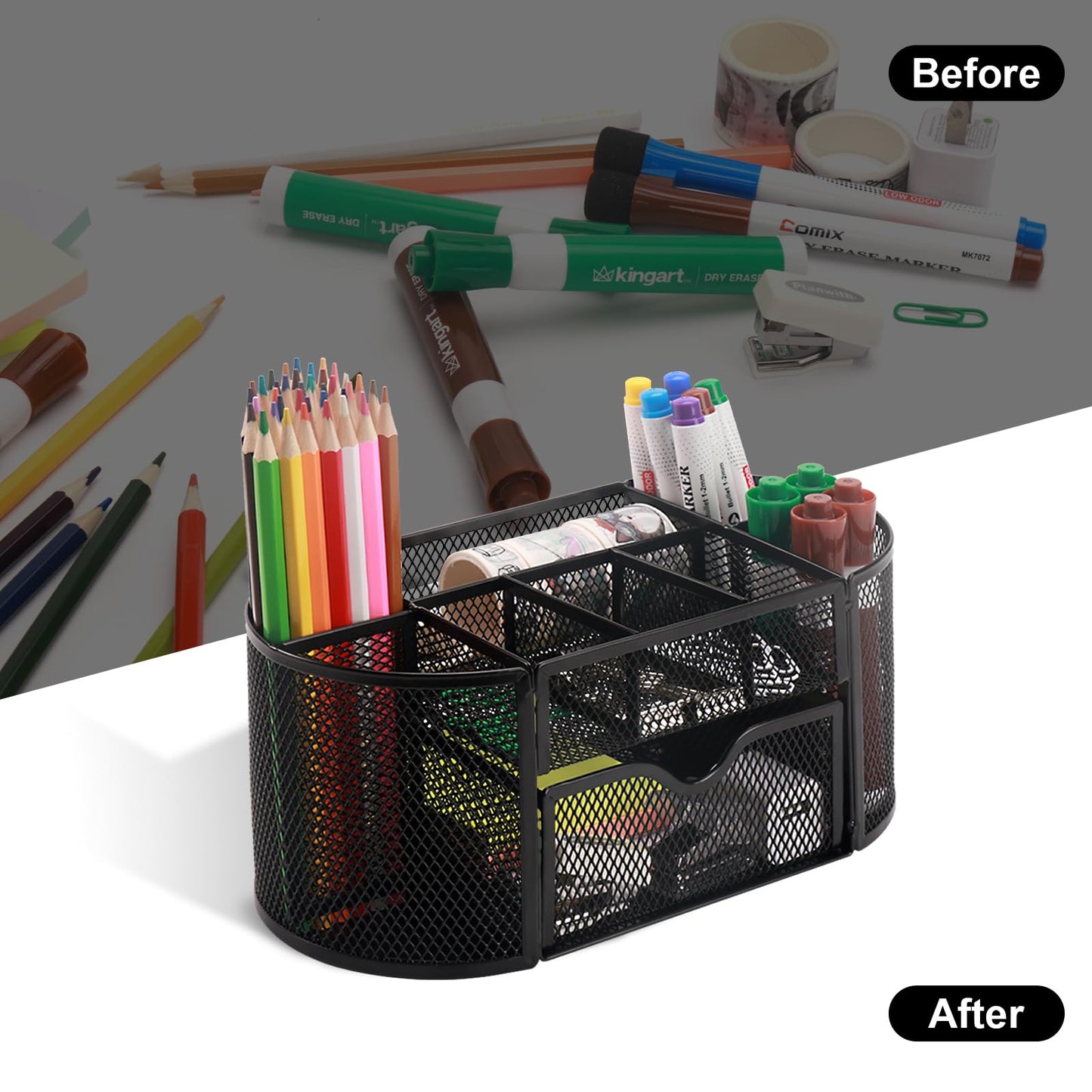 Comix Mesh Pen Holder, Desk Organizer for Home Office, Black