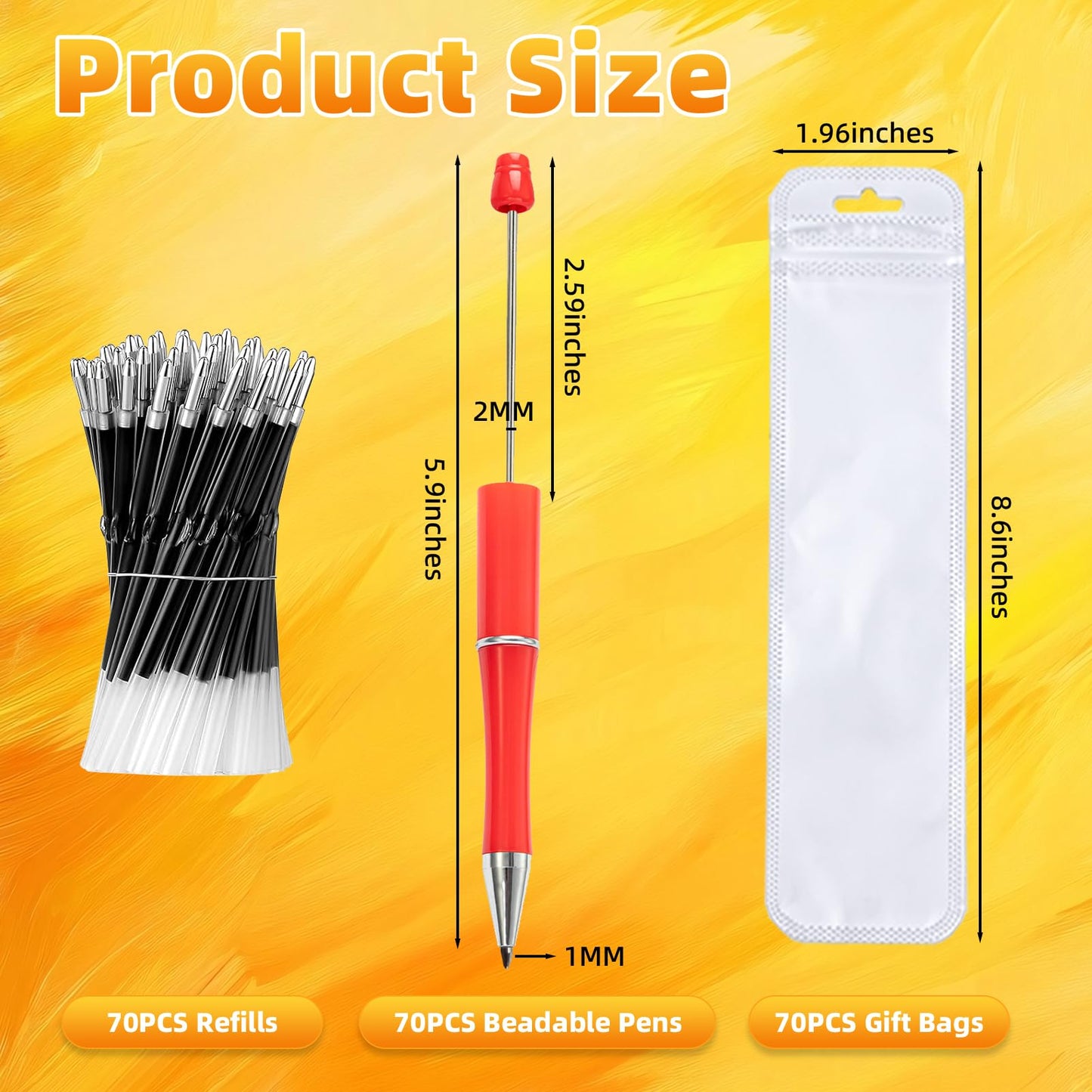 Aolipuyet 210 Pieces DIY Beadable Pen Bulk Kit – 70PCS Ballpoint Pen with Refills & Bags – Perfect