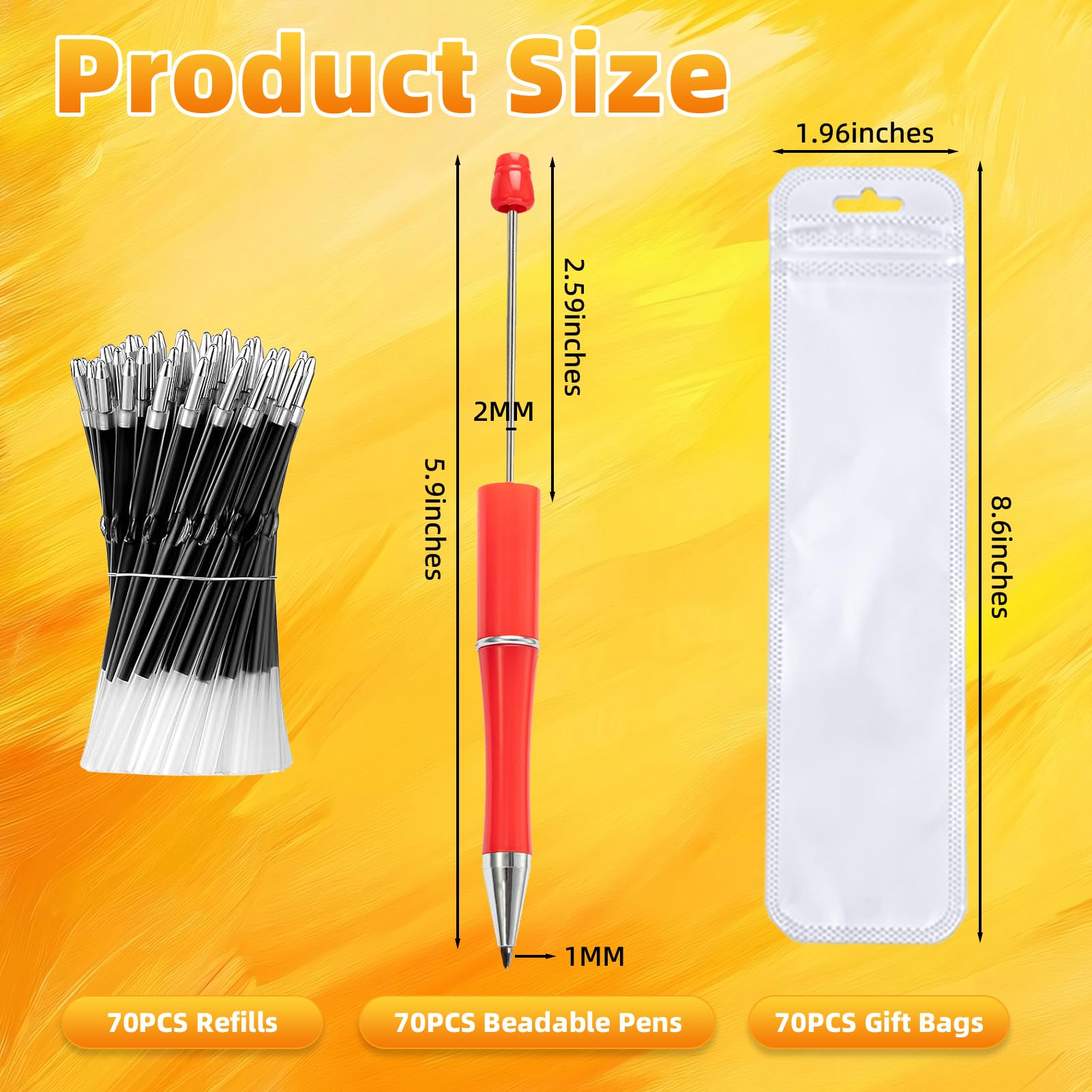 Aolipuyet 210 Pieces DIY Beadable Pen Bulk Kit – 70PCS Ballpoint Pen with Refills & Bags – Perfect