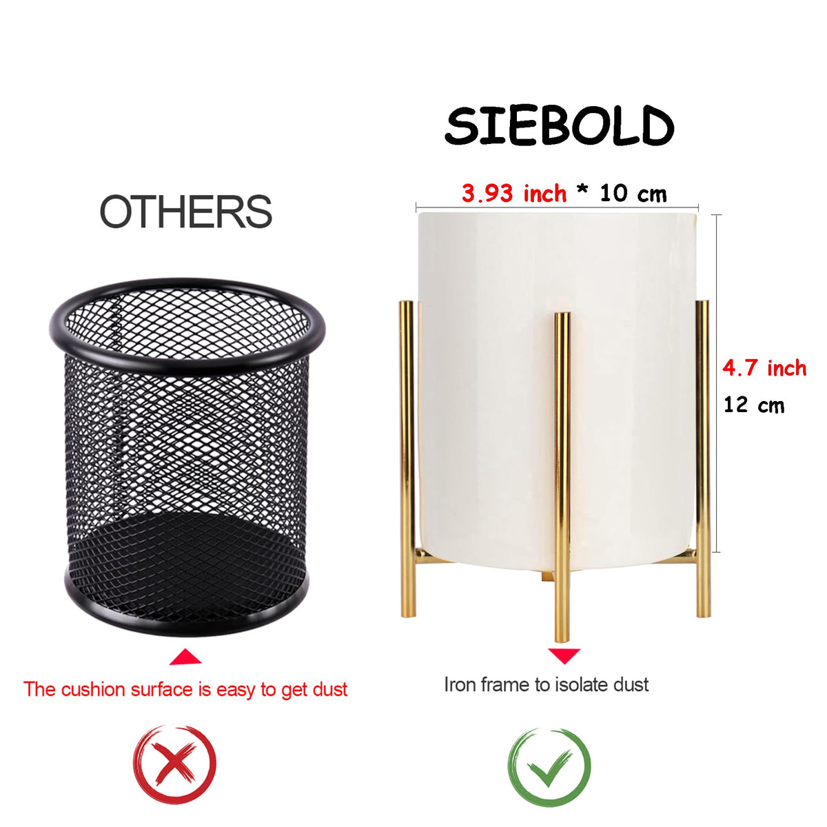 SIEBOLD Pencil Holders & Pen Holders Gold Desk Accessories for Women Strong Metal and Ceramic Pen