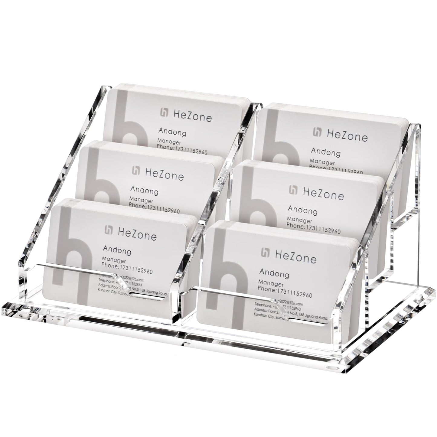 HeZone Business Card Holder for Desk, Acrylic Business Card Organizer , Multiple 6 Slots 3 Tier