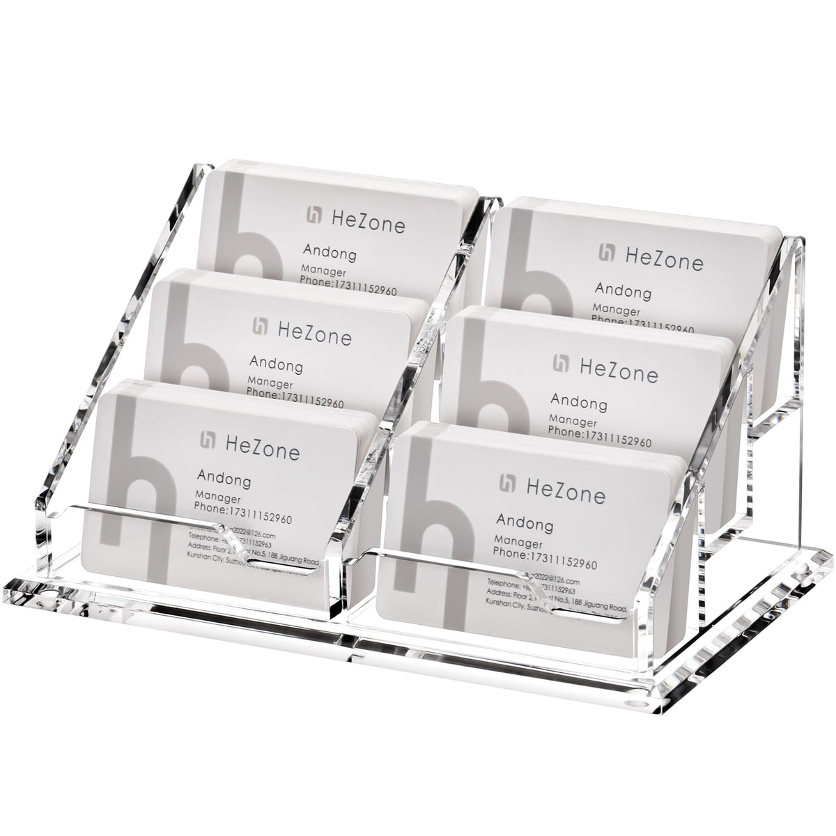 HeZone Business Card Holder for Desk, Acrylic Business Card Organizer , Multiple 6 Slots 3 Tier
