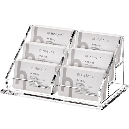 HeZone Business Card Holder for Desk, Acrylic Business Card Organizer , Multiple 6 Slots 3 Tier