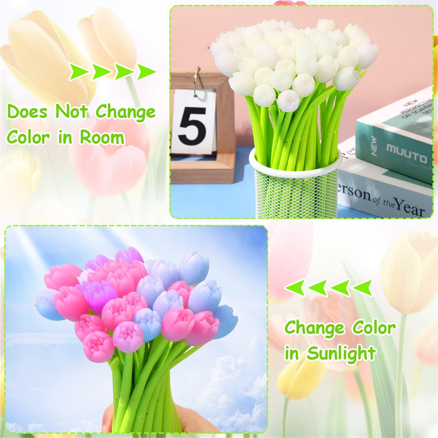 SANNIX Color Changing Tulip Flower Pens, 50Pcs Novely Fun Tulip Gel Ink Pen