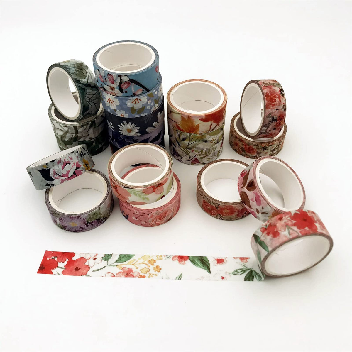 Esweny Floral Washi Tape Set 20 Rolls 15mm Wide Flower Decorative Paper Tapes for Scrapbooking