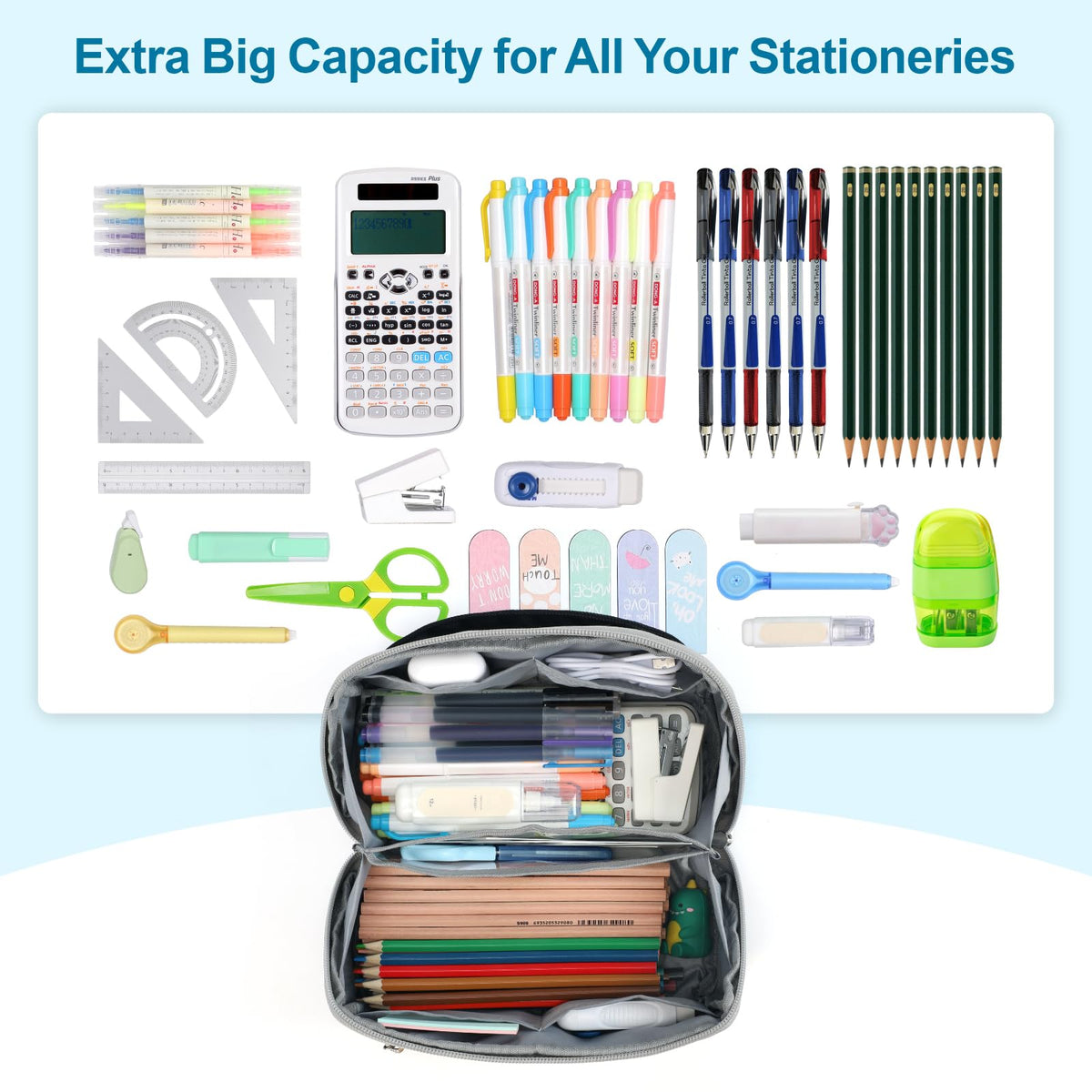 BrainyBees Large Capacity Pencil Case - Pencil Pouch for Teen Boys, Aesthetic Pouch Organizer with