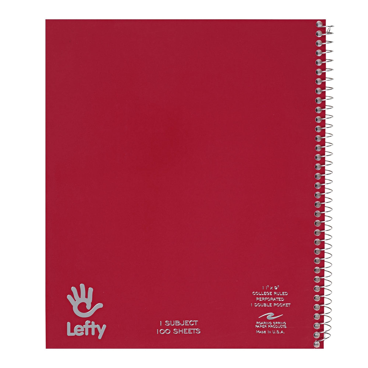 ROARING SPRING Lefty Spiral Notebook, Left-Handed One Subject Notebook, 11" x 9", 100 Sheets