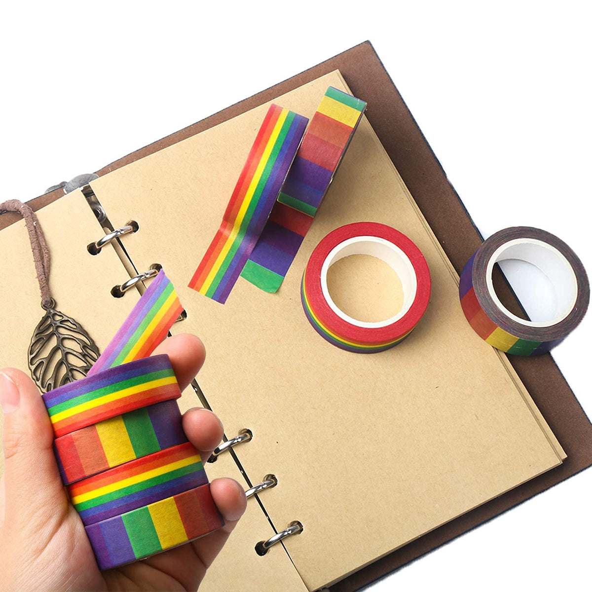 DERAYEE Rainbow Color Washi Tape, Masking Decorative Tapes for DIY Scrapbook, Planner, Arts &