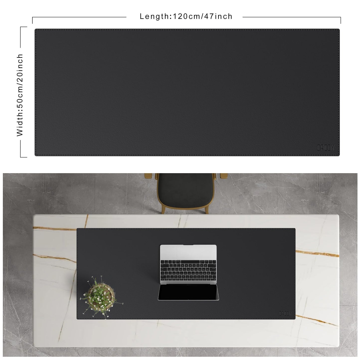 Cacoy 48"x20" Leather Desk Pad Blotter, Waterproof Desk Mat Protector,Black