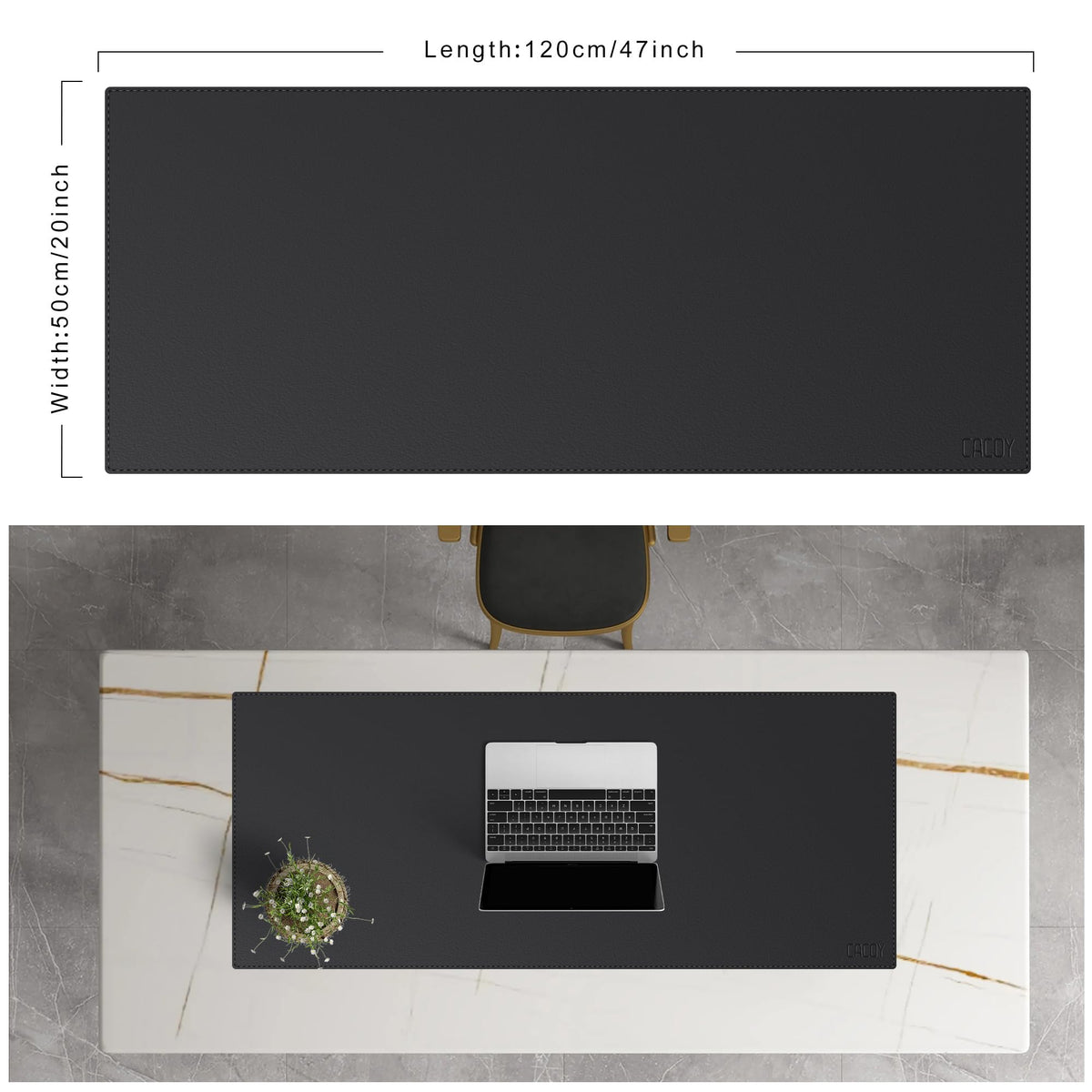 Cacoy 48"x20" Leather Desk Pad Blotter, Waterproof Desk Mat Protector,Black